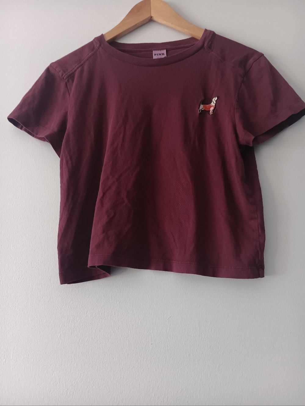 Victoria’s Secret PINK Purple Rose Cropped Tee Dog Logo Graphic Cotton Shirt S - Picture 2 of 6